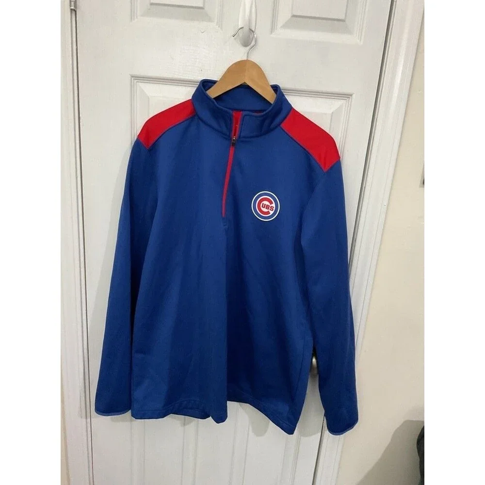 Chicago Cubs Blue and Red Quarter-Zip Pullover